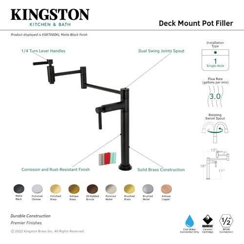 Kingston Brass KS8700DKL Kaiser Deck Mount Pot Filler, Matte Black